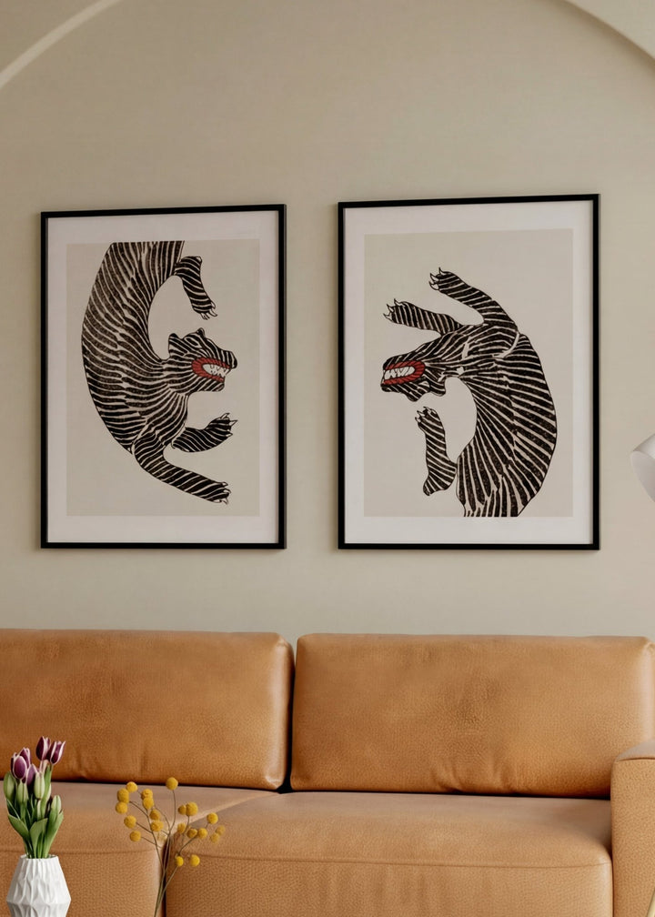 Japanese Tigers Pair wall - art - picture - poster