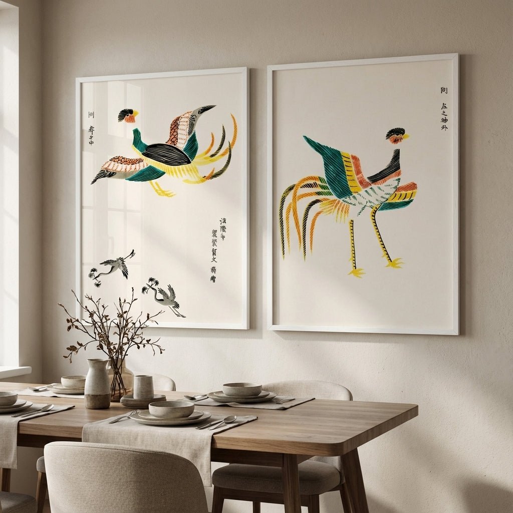 Japanese Woodblock Set of 2 Minamlistic Prints by Taguchi Tomoki wall - art - picture - poster