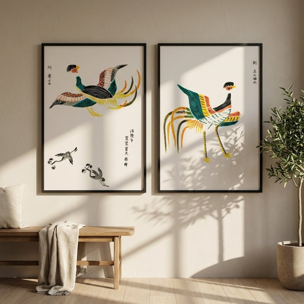 Japanese Woodblock Set of 2 Minamlistic Prints by Taguchi Tomoki wall - art - picture - poster