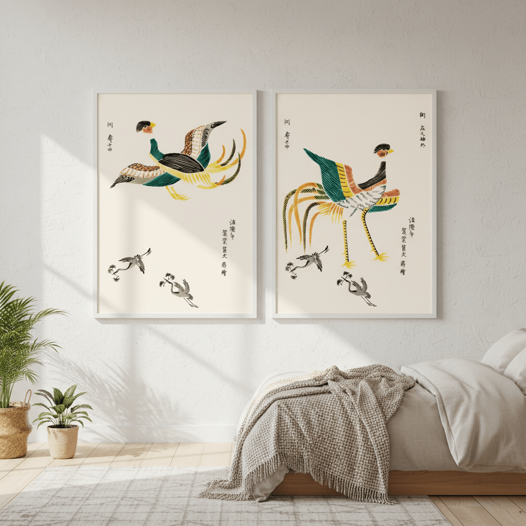 Japanese Woodblock Set of 2 Minamlistic Prints by Taguchi Tomoki wall - art - picture - poster