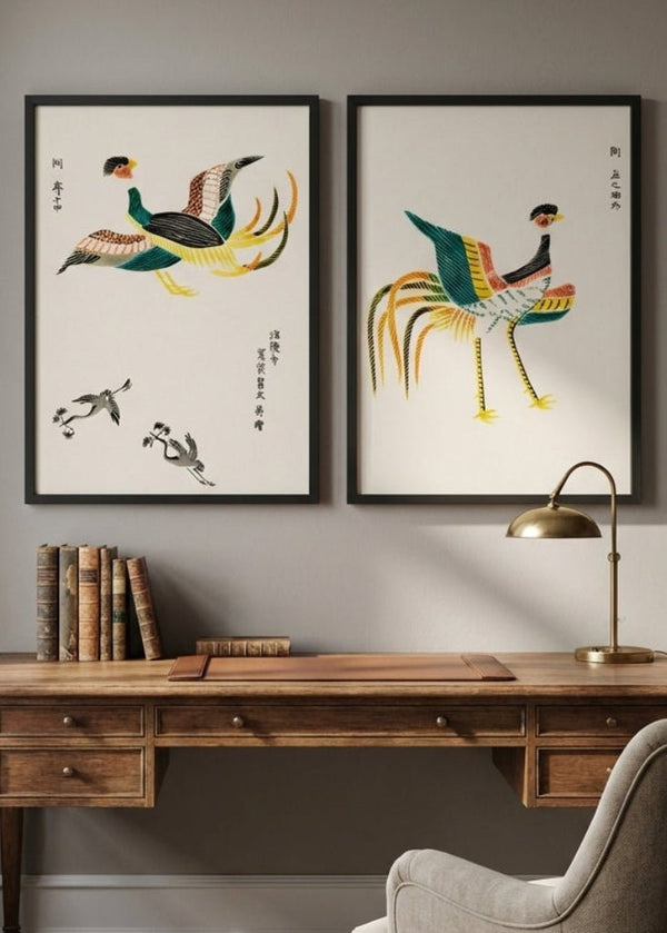 Japanese Woodblock Set of 2 Minamlistic Prints by Taguchi Tomoki