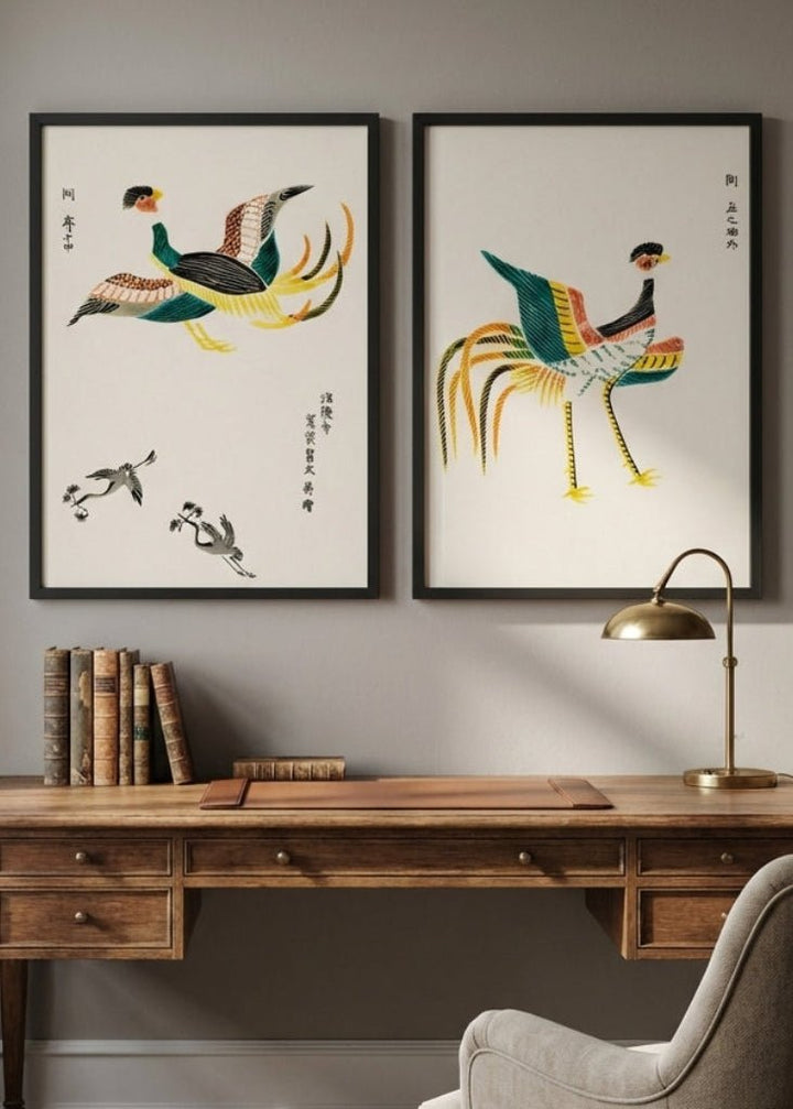 Japanese Woodblock Set of 2 Minamlistic Prints by Taguchi Tomoki wall - art - picture - poster