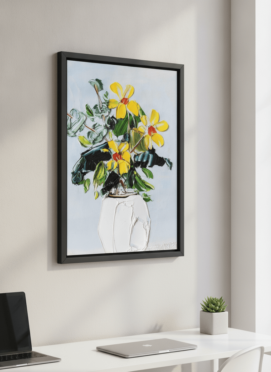 Contemporary wall art featured in a bright modern office workspace