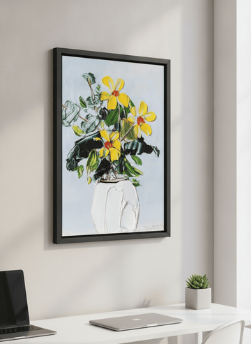 Contemporary wall art featured in a bright modern office workspace
