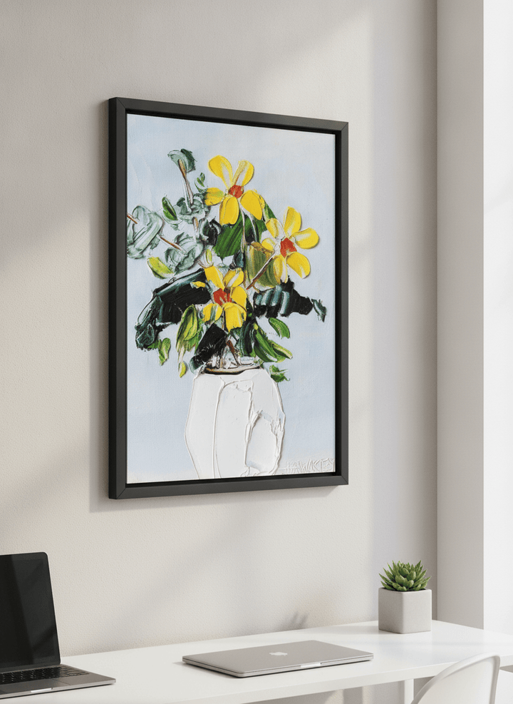 Contemporary wall art featured in a bright modern office workspace