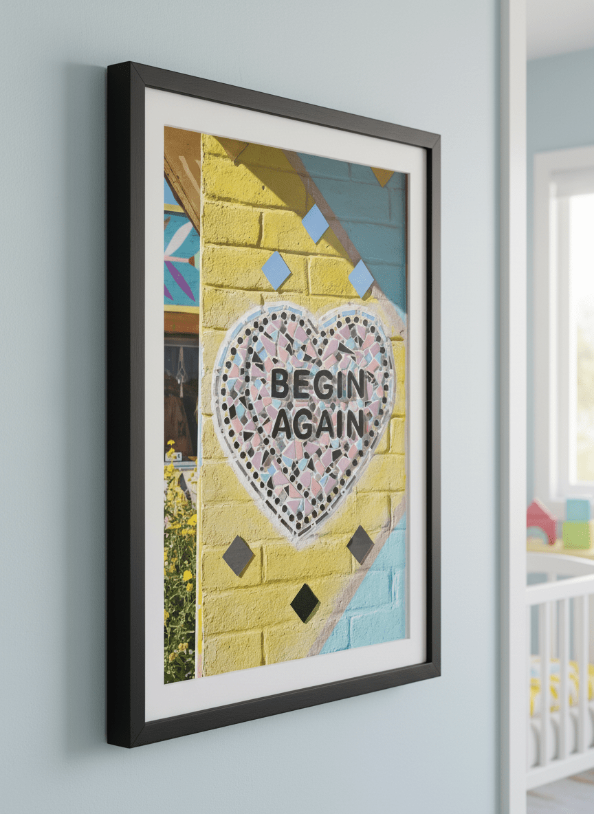Soft neutral wall art styled in a serene nursery with pastel tones