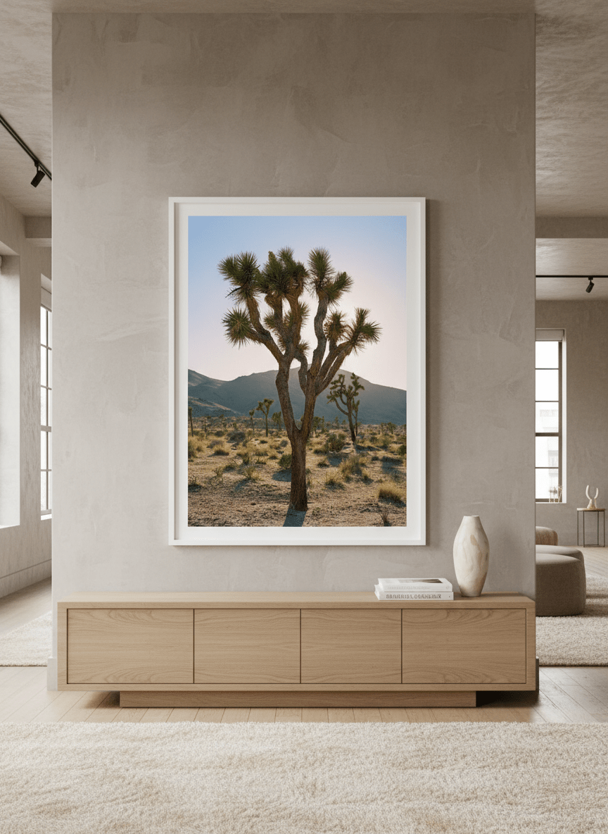 Monumental artwork centred on a feature wall in a luxe interior