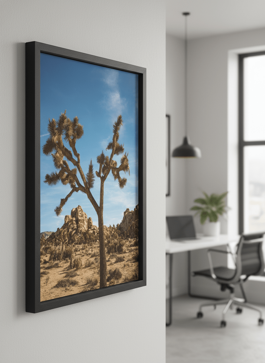 Contemporary wall art featured in a bright modern office workspace