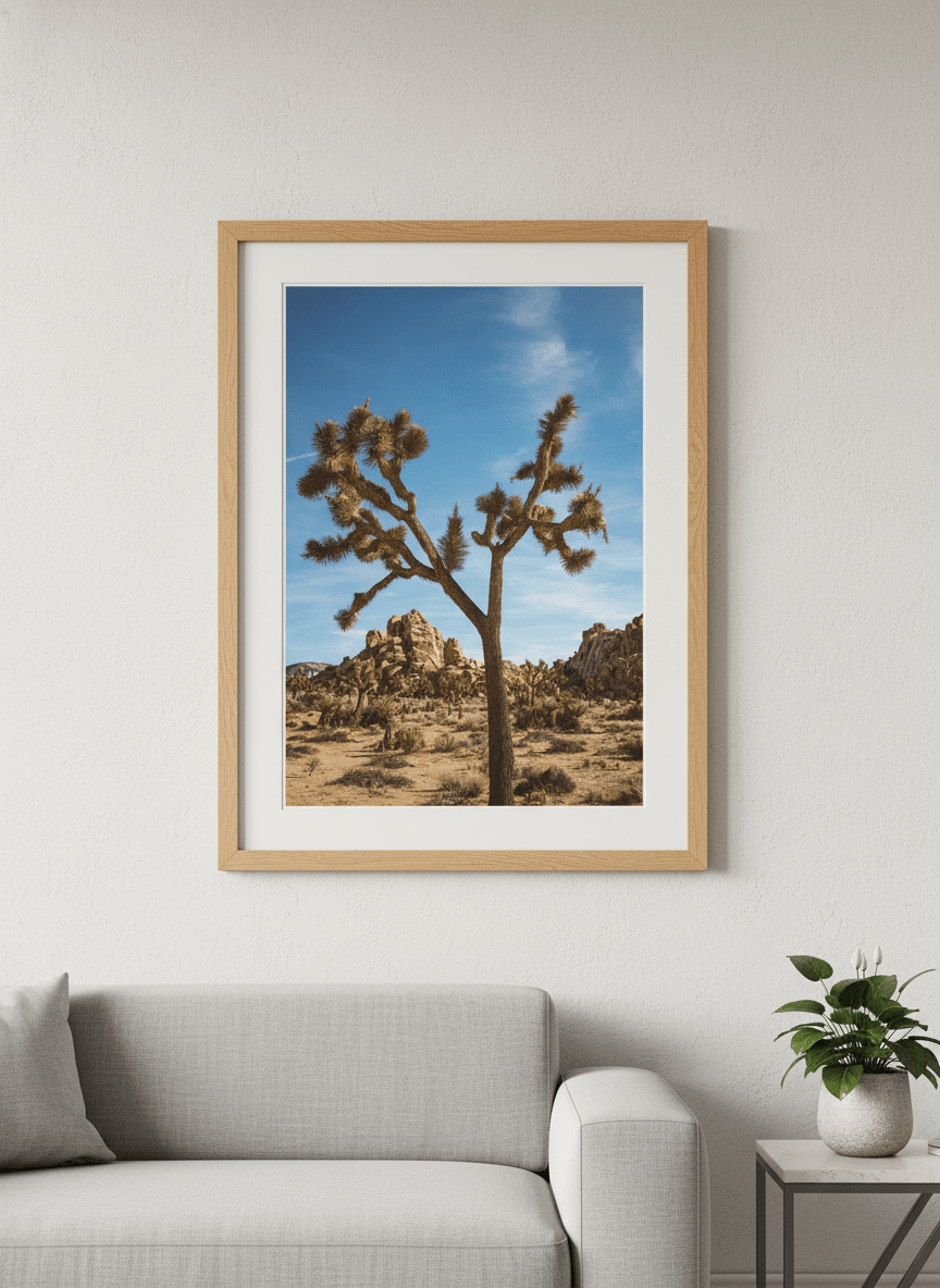 Modern wall art styled above a sofa in a neutral living room