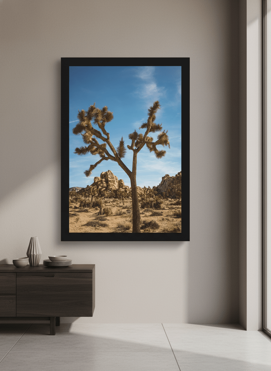 Wall art styled above a dining table in a contemporary home
