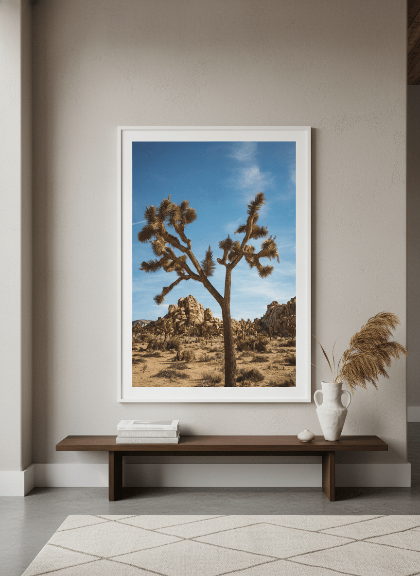 Monumental artwork centred on a feature wall in a luxe interior