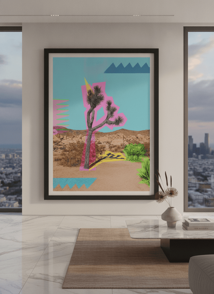 Monumental artwork centred on a feature wall in a luxe interior