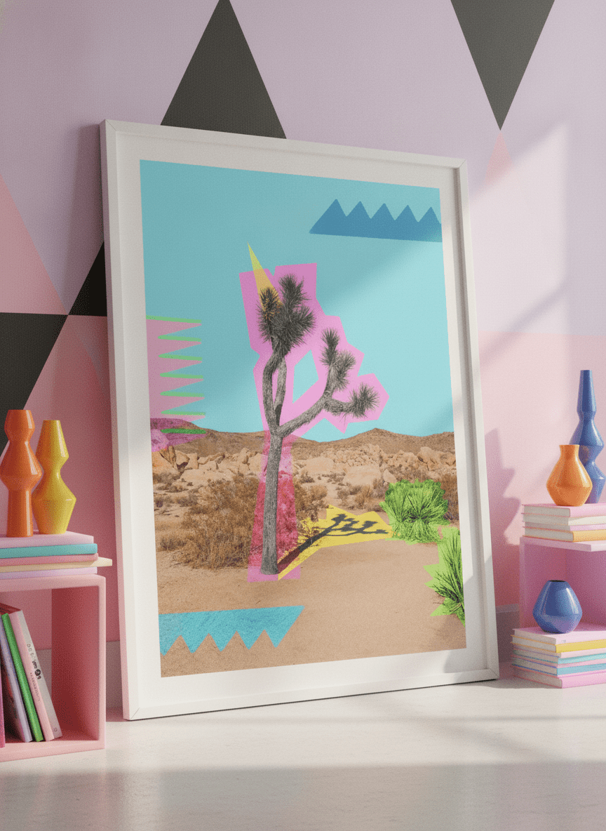 Bold wall art styled in a colourful, eclectic modern home