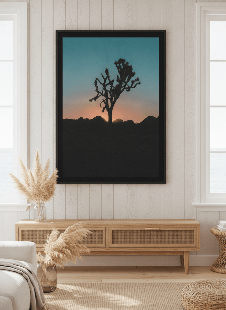 Neutral wall art displayed in a sunny coastal beach house