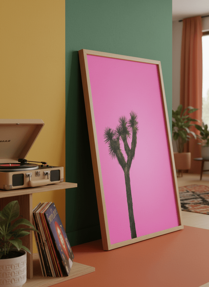 Bold wall art styled in a colourful, eclectic modern home