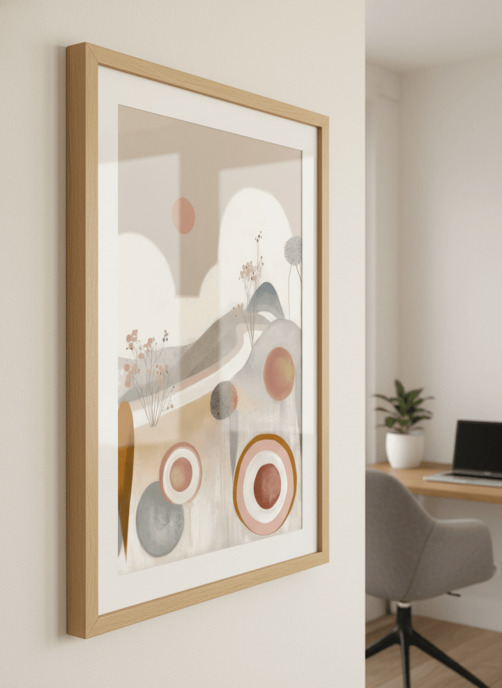 Contemporary wall art featured in a bright modern office workspace