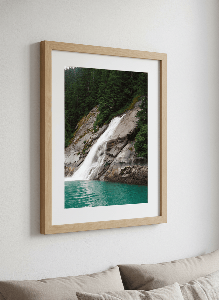 Minimalist artwork displayed in a calm, light-filled bedroom interior