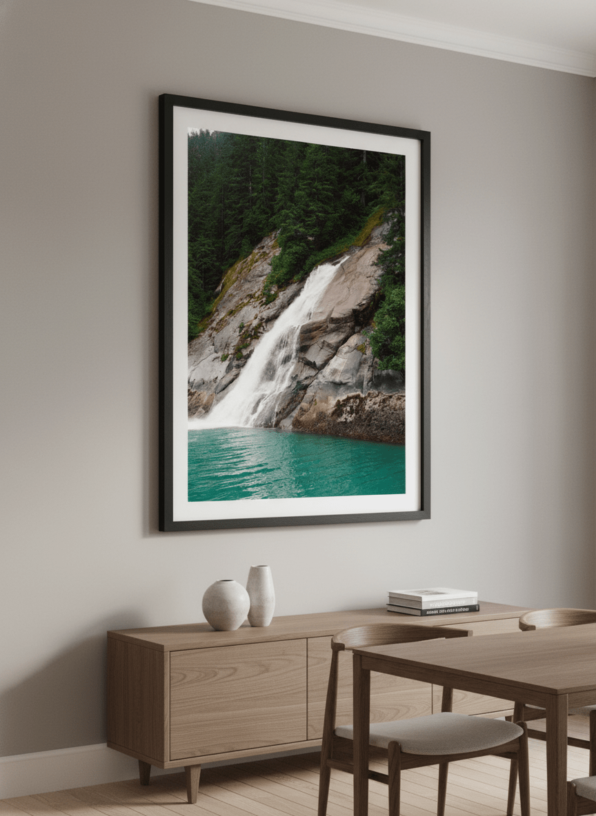 Wall art styled above a dining table in a contemporary home