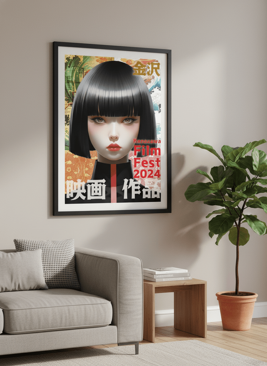 Modern wall art styled above a sofa in a neutral living room