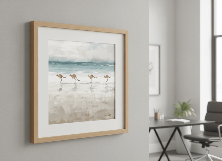 Contemporary wall art featured in a bright modern office workspace