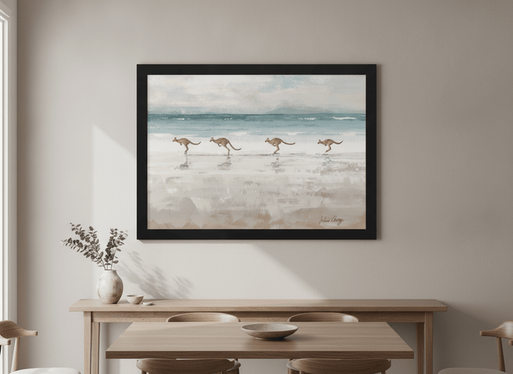 Wall art styled above a dining table in a contemporary home