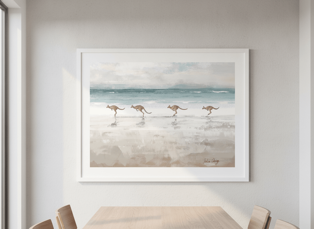 Wall art styled above a dining table in a contemporary home
