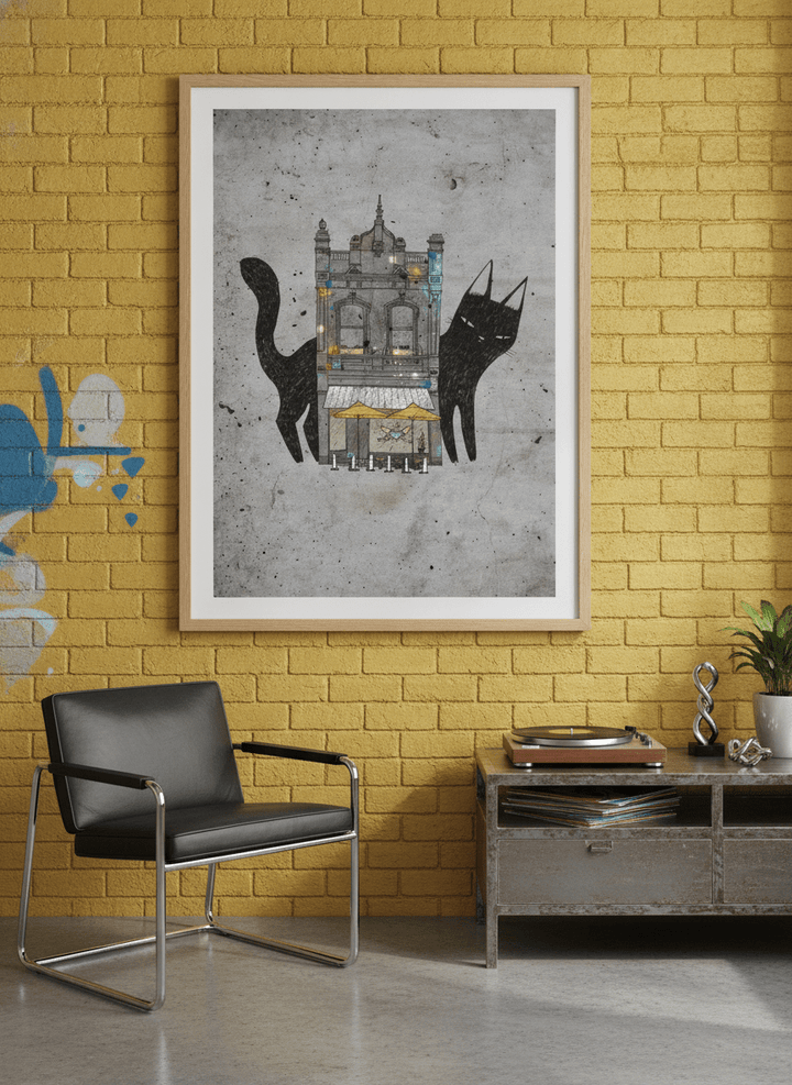 Bold wall art styled in a colourful, eclectic modern home