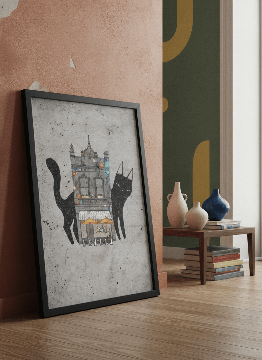 Bold wall art styled in a colourful, eclectic modern home