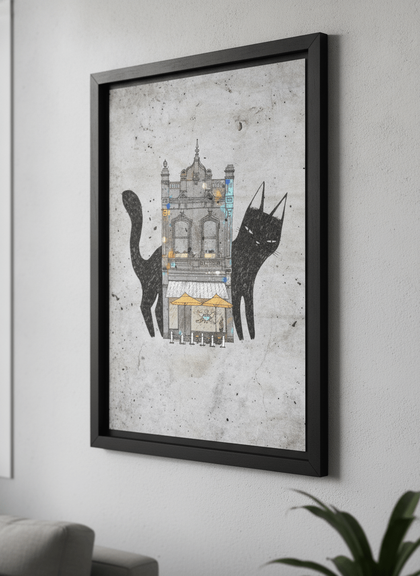 Modern wall art styled above a sofa in a neutral living room
