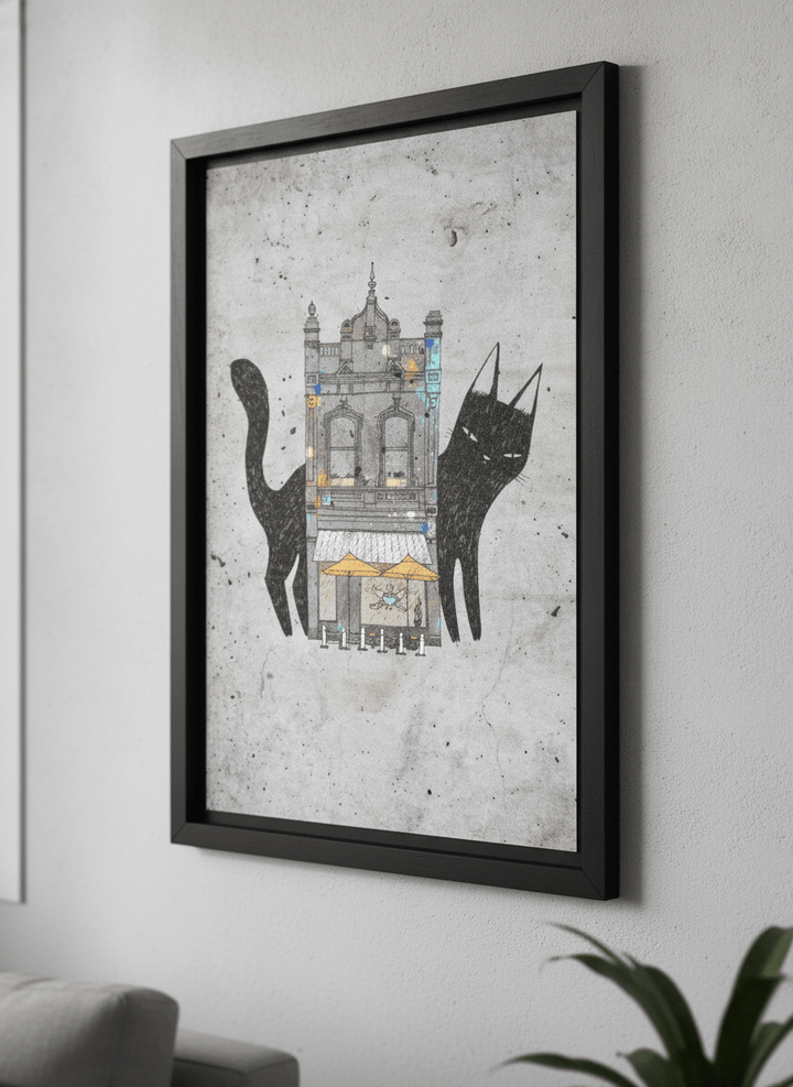 Modern wall art styled above a sofa in a neutral living room