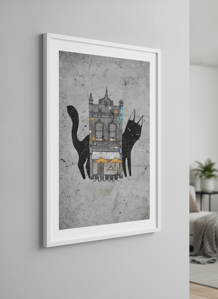 Modern wall art styled above a sofa in a neutral living room