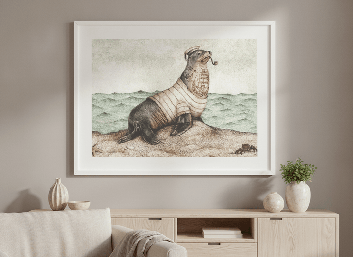 Modern wall art styled above a sofa in a neutral living room