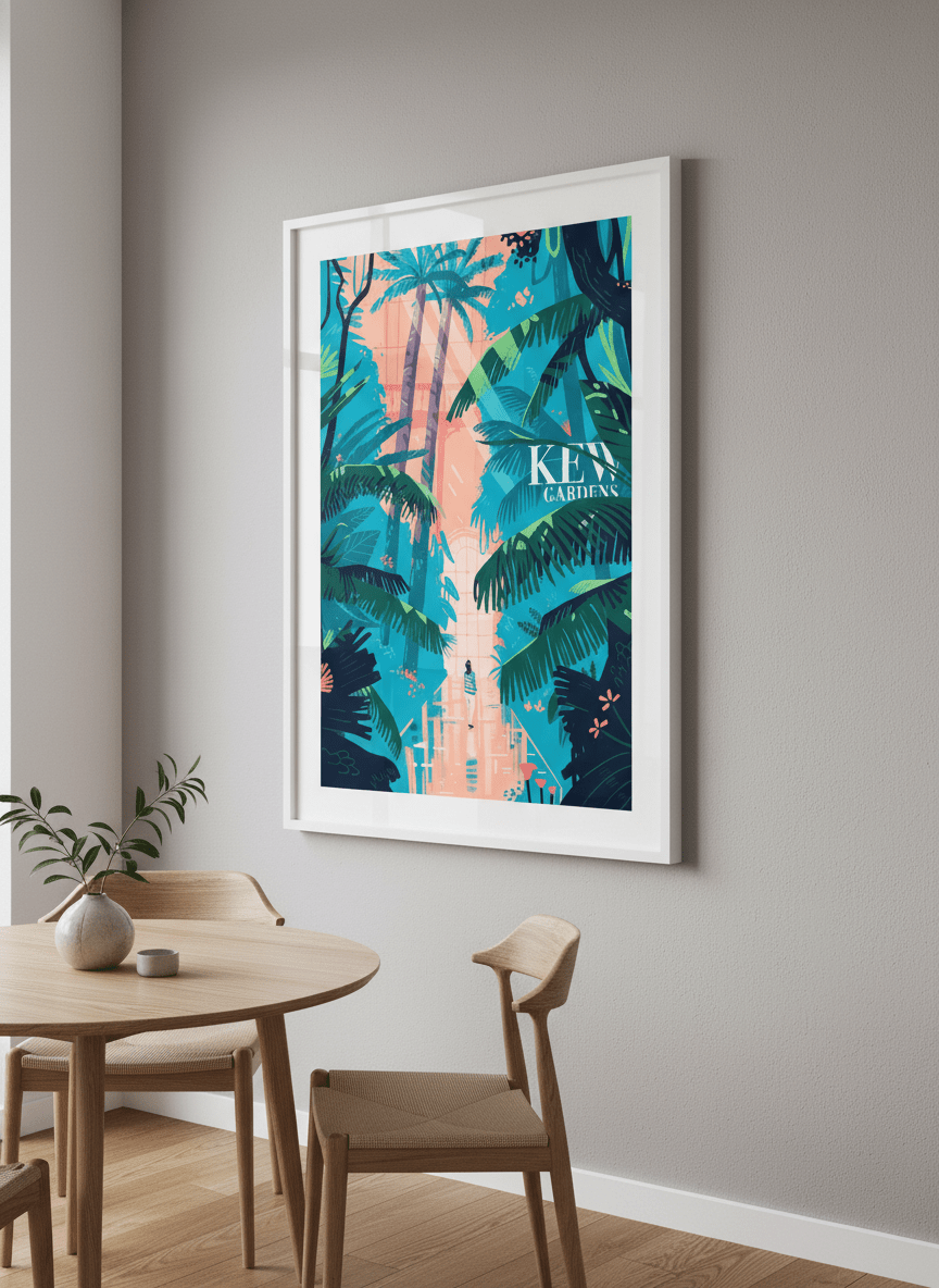 Wall art styled above a dining table in a contemporary home