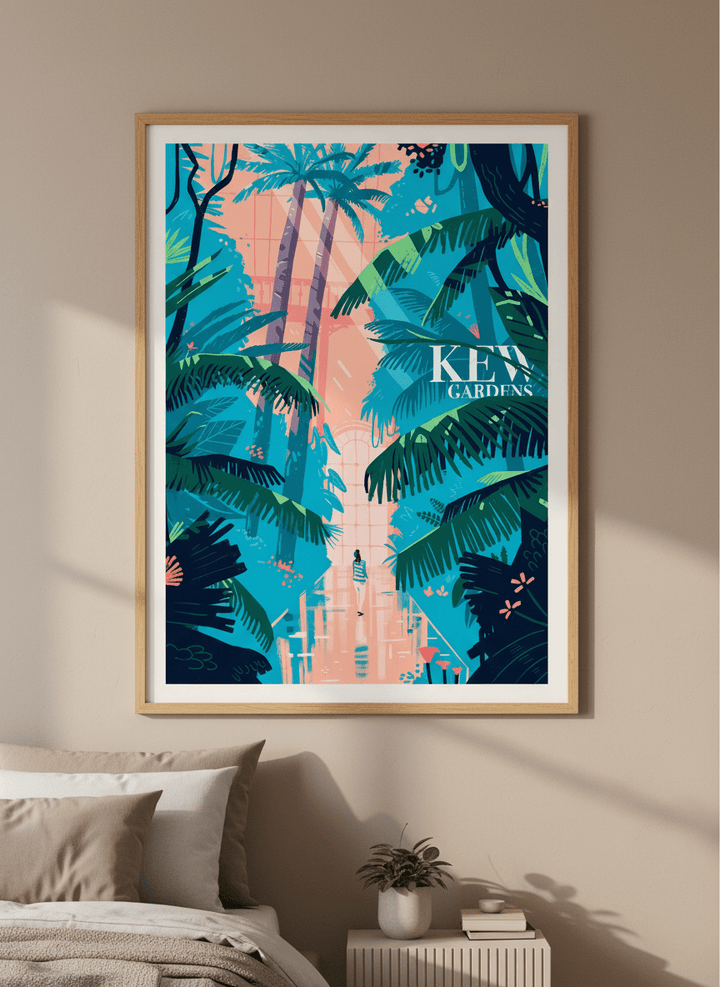Minimalist artwork displayed in a calm, light-filled bedroom interior