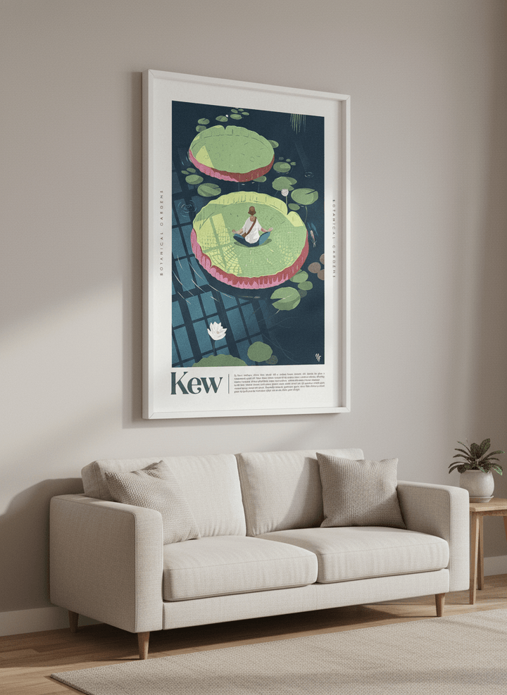 Modern wall art styled above a sofa in a neutral living room