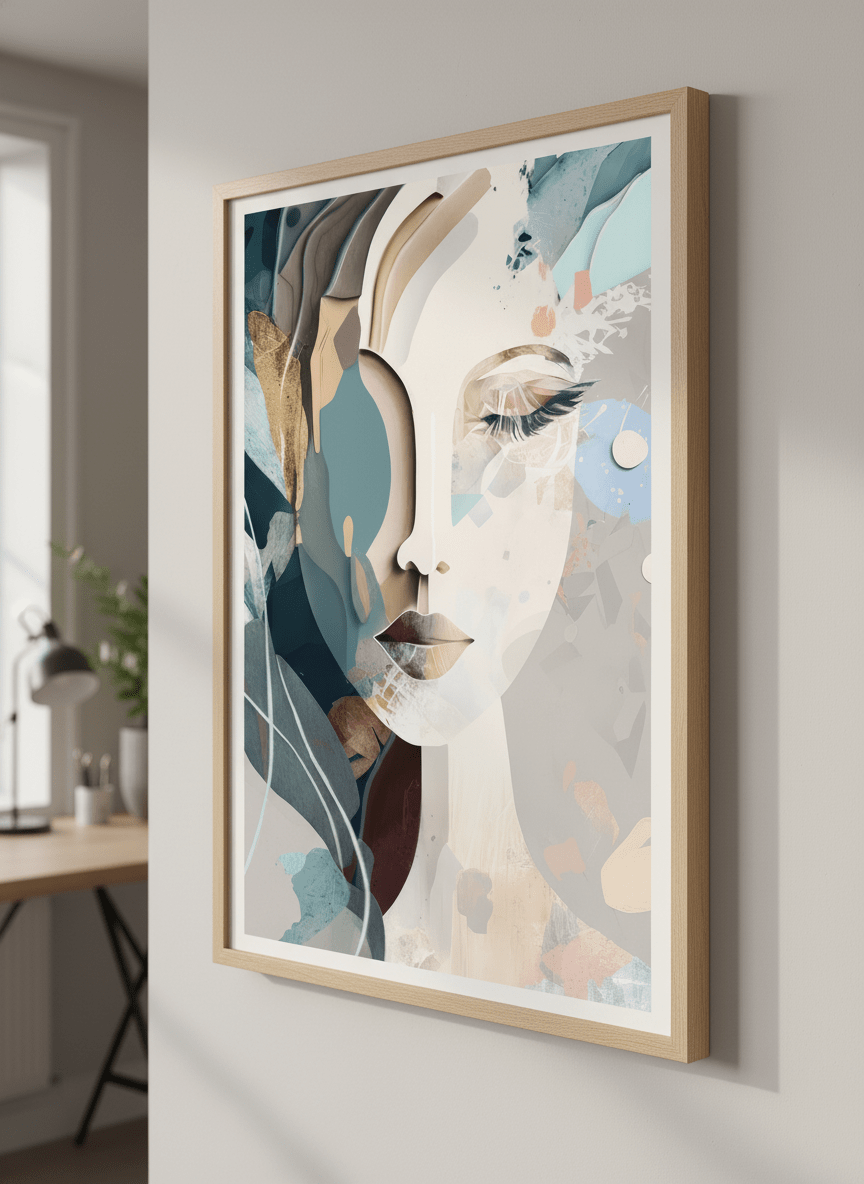 Contemporary wall art featured in a bright modern office workspace