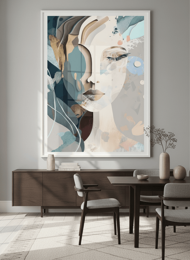 Monumental artwork centred on a feature wall in a luxe interior