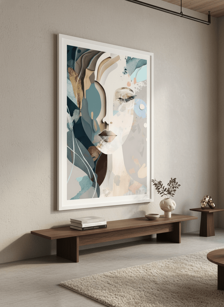 Monumental artwork centred on a feature wall in a luxe interior