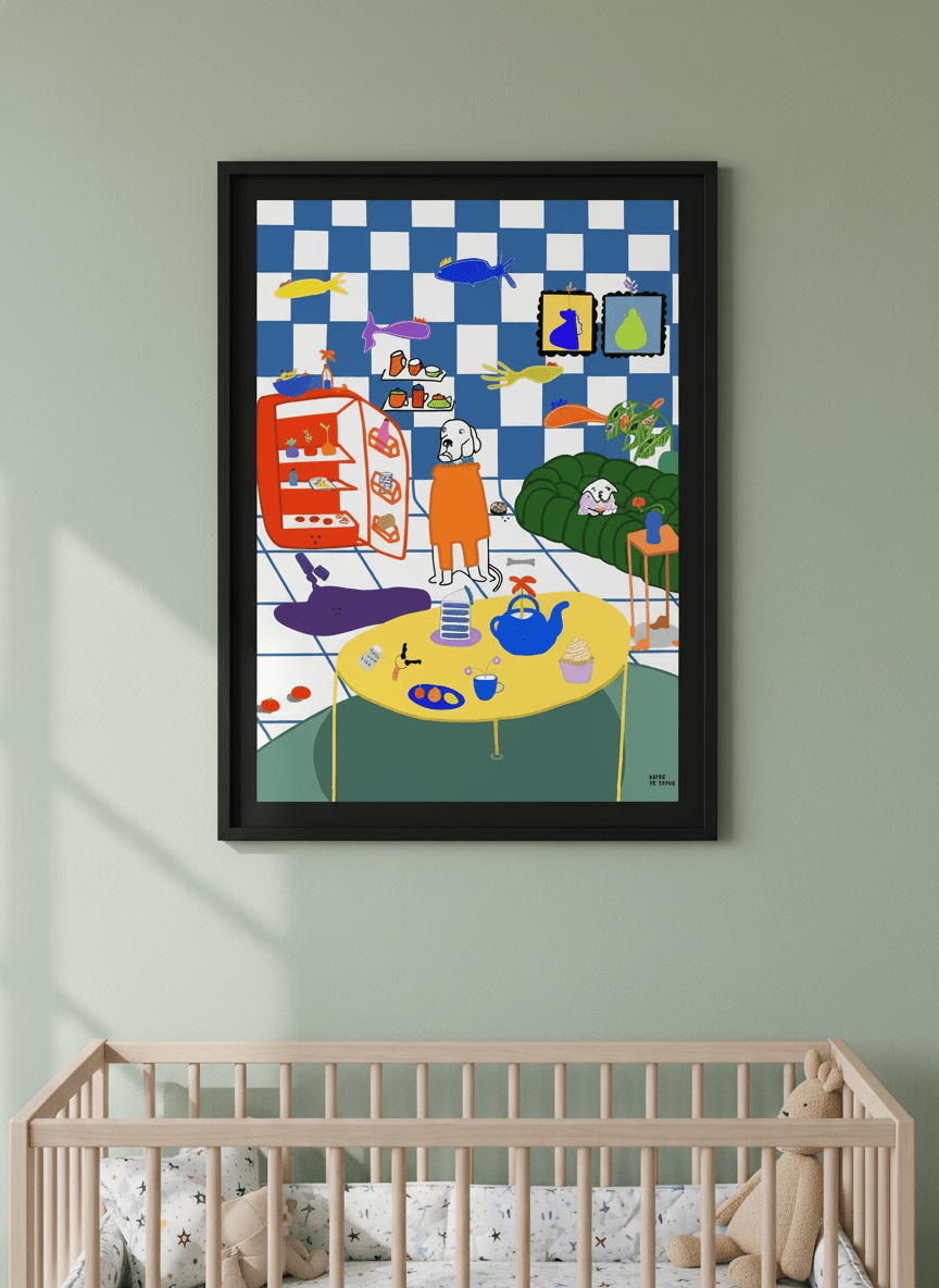 Soft neutral wall art styled in a serene nursery with pastel tones