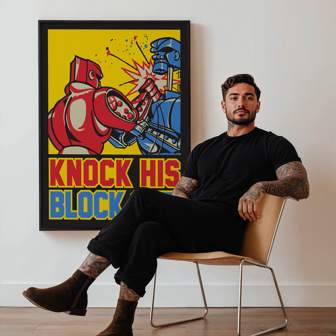Knock His Block Off Rock Em Robots Wall Art Print wall - art - picture - poster
