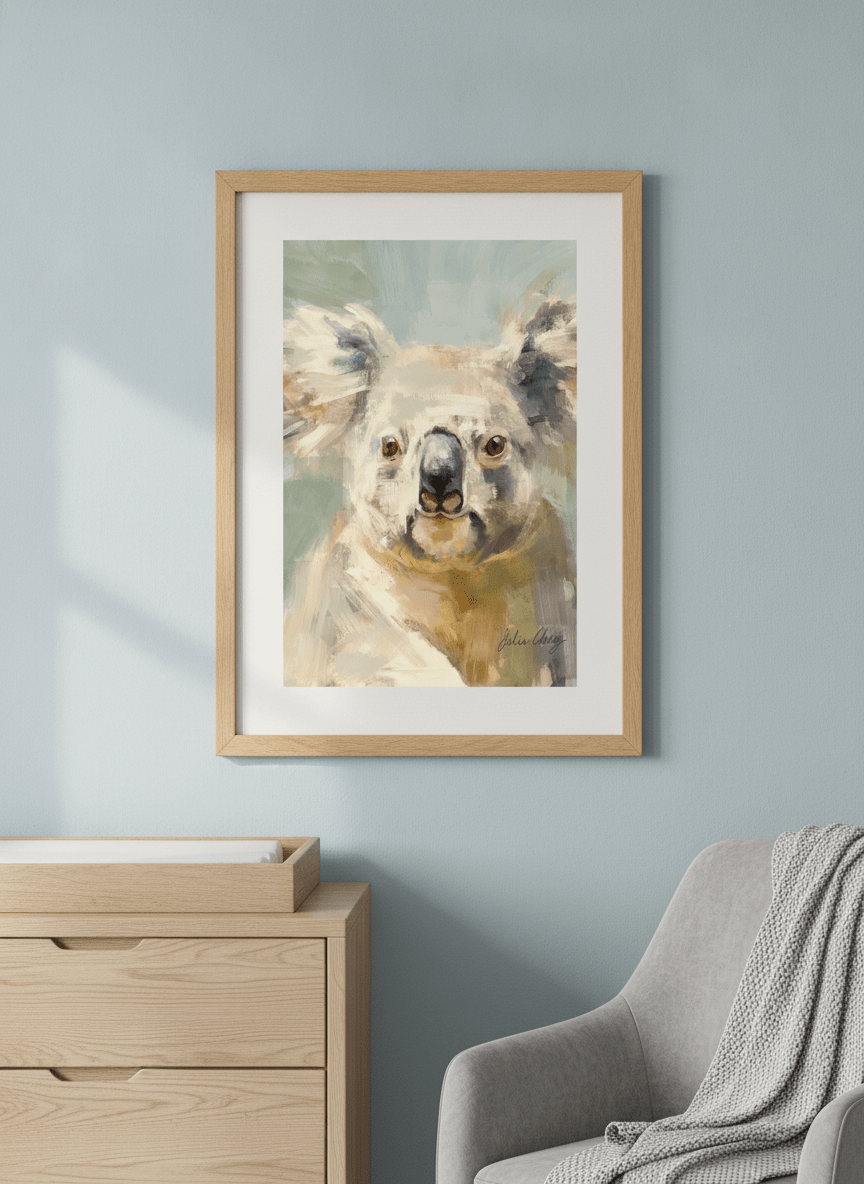 Soft neutral wall art styled in a serene nursery with pastel tones
