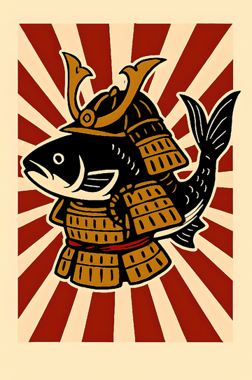 Koi Warrior Art Print Vintage Print Poster Wall Art Eclectic Design frame