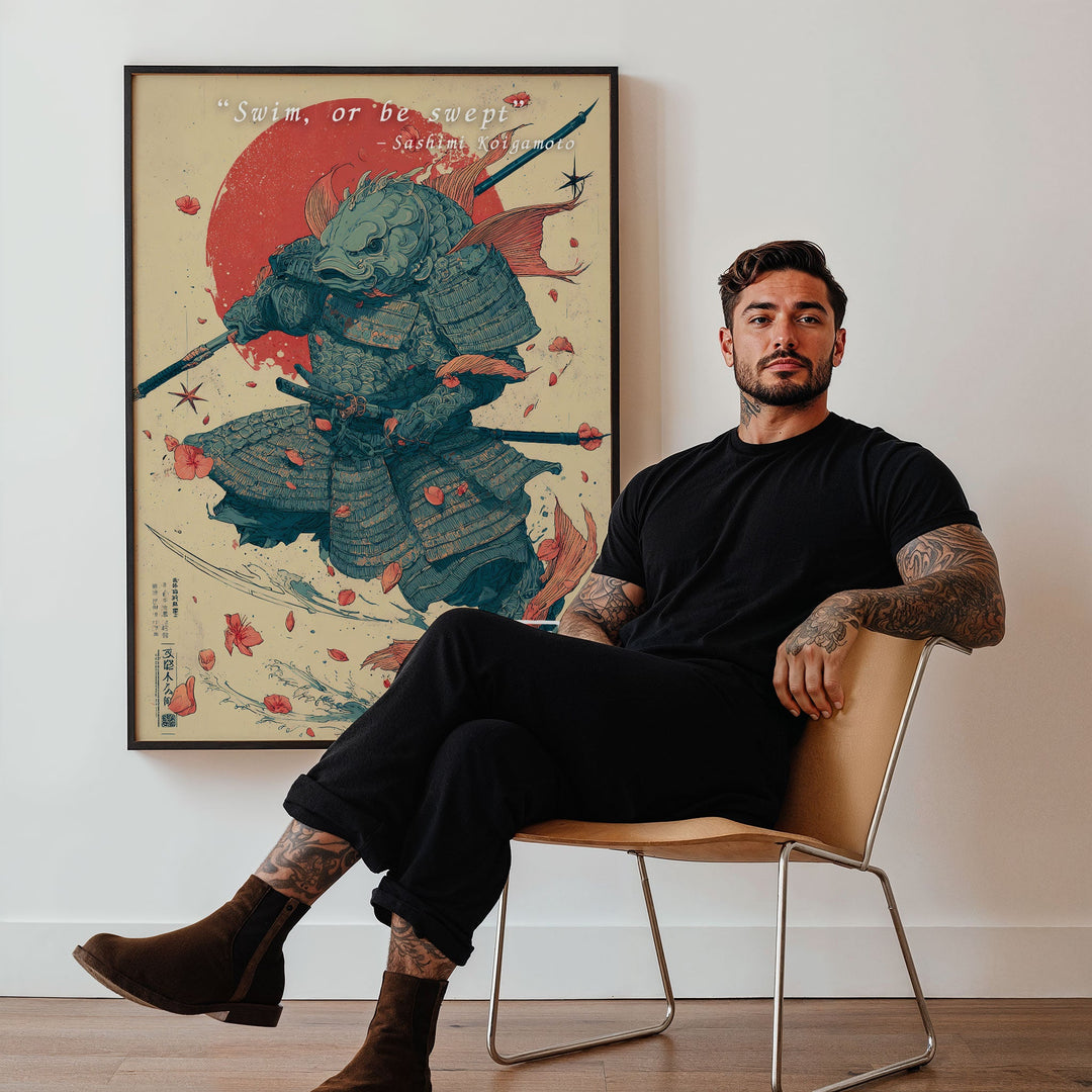 Koigamoto Fish Samurai Japanese Vintage Poser wall - art - picture - poster