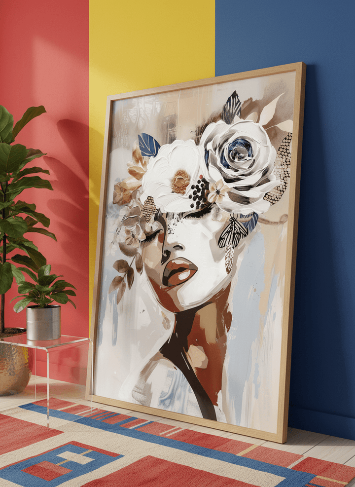 Bold wall art styled in a colourful, eclectic modern home