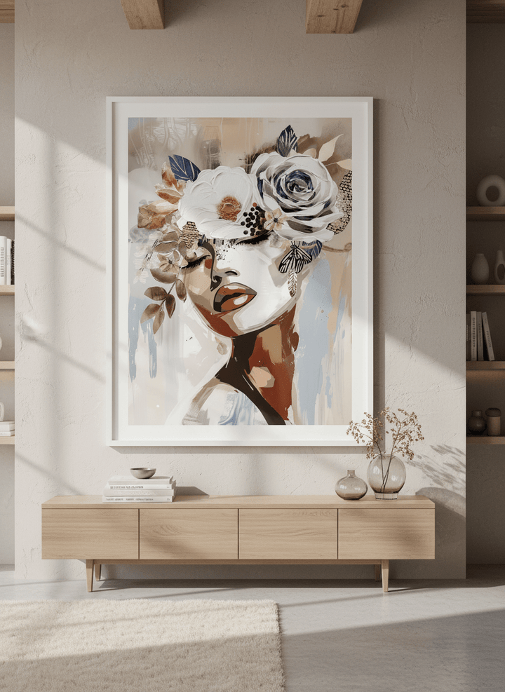 Monumental artwork centred on a feature wall in a luxe interior