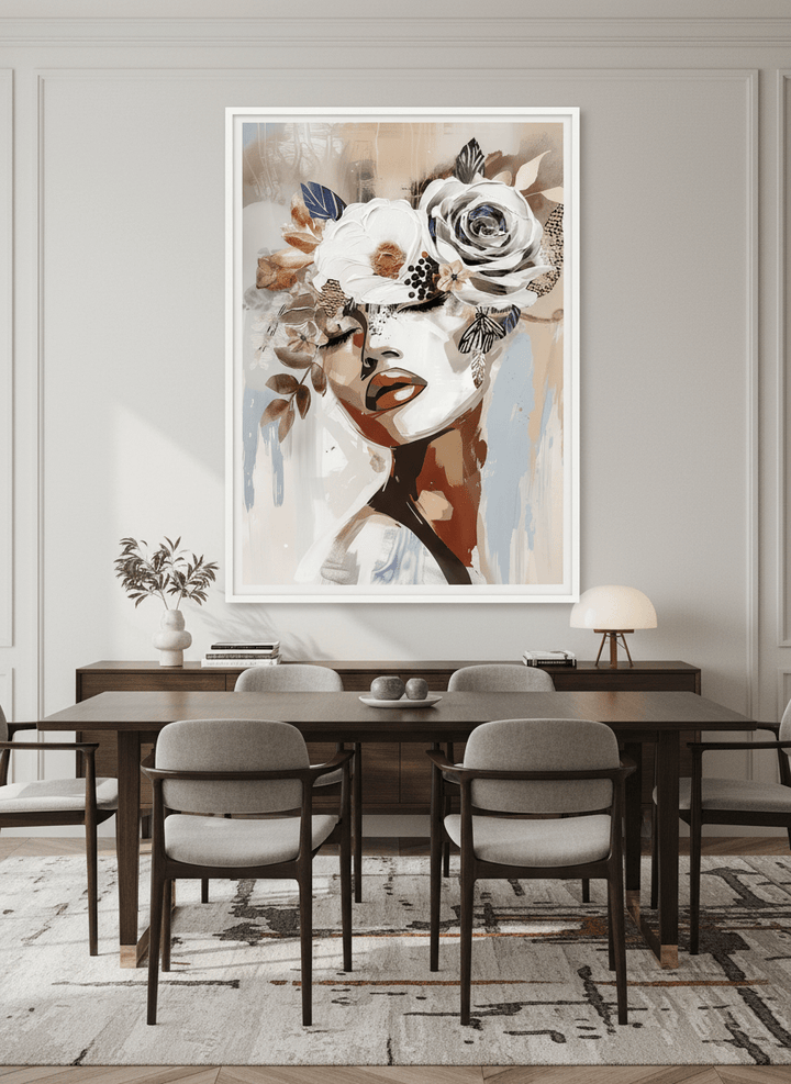 Monumental artwork centred on a feature wall in a luxe interior