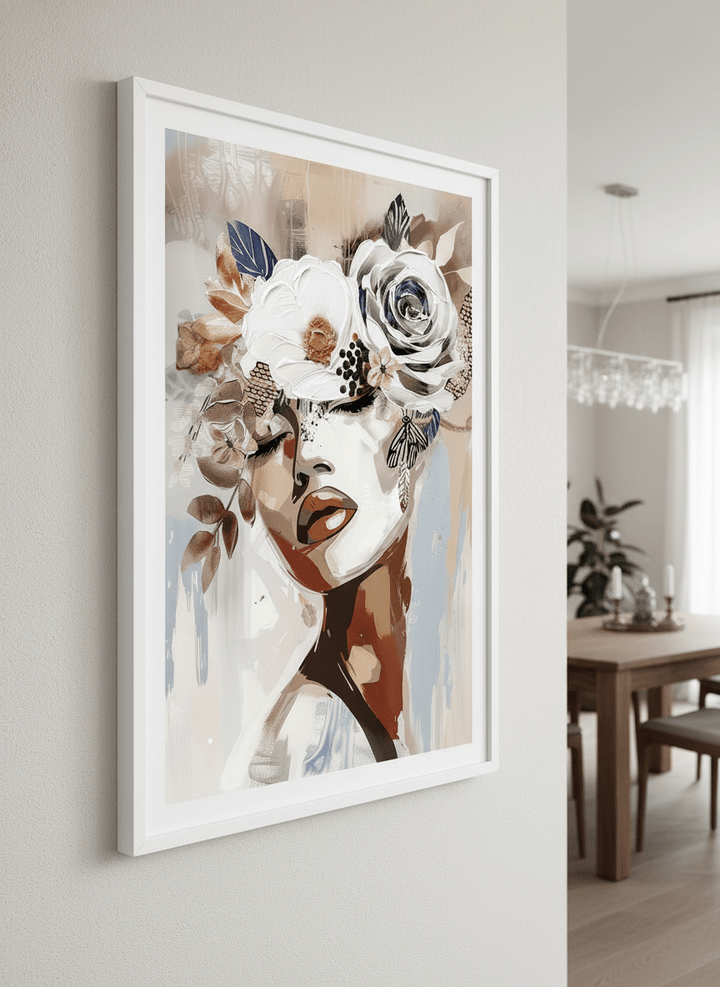 Wall art styled above a dining table in a contemporary home