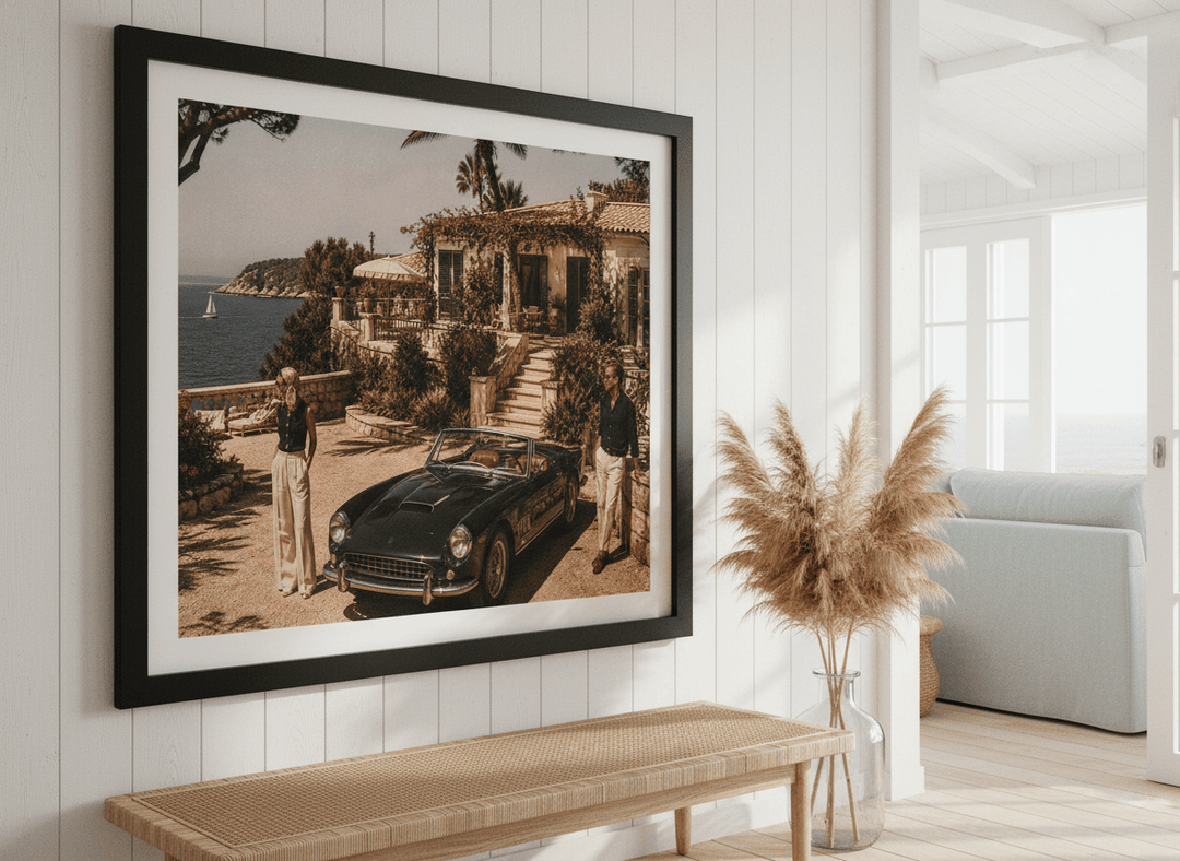 Neutral wall art displayed in a sunny coastal beach house