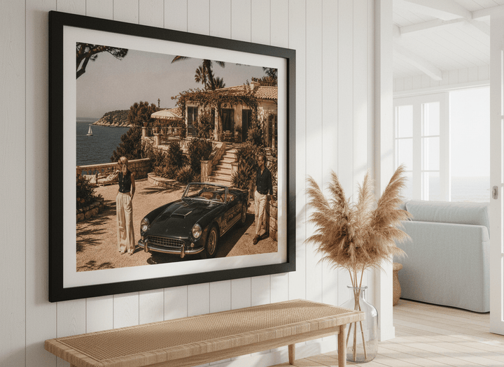 Neutral wall art displayed in a sunny coastal beach house