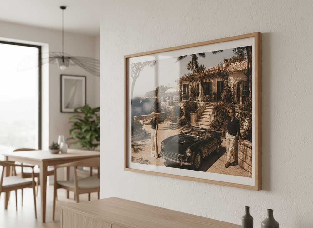 Wall art styled above a dining table in a contemporary home